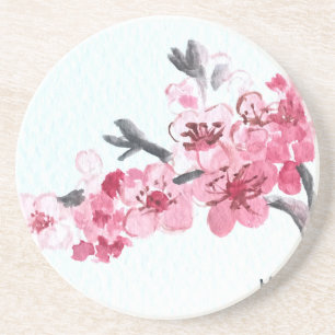 Cherry blossoms pink flowers coaster