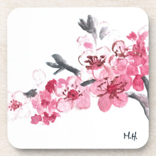 Cherry blossoms pink flowers drink coaster