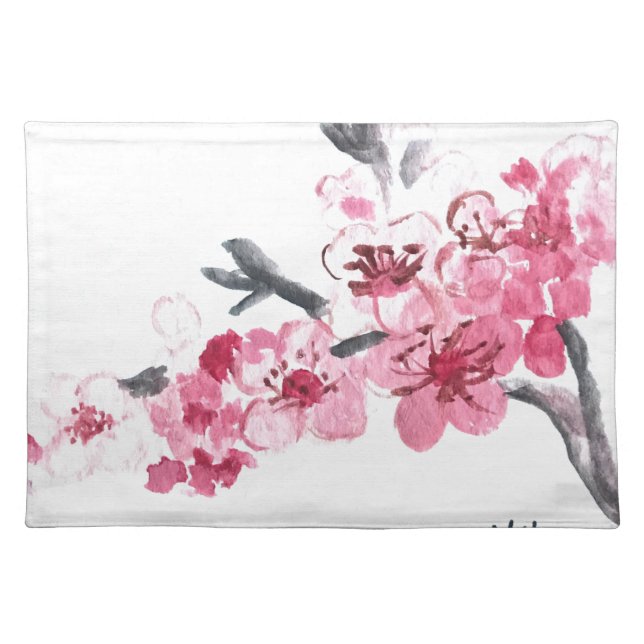 Cherry blossoms pink flowers placemat (Front)