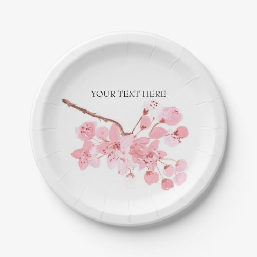 cherry blossoms pink flowers watercolor birthday  paper plates