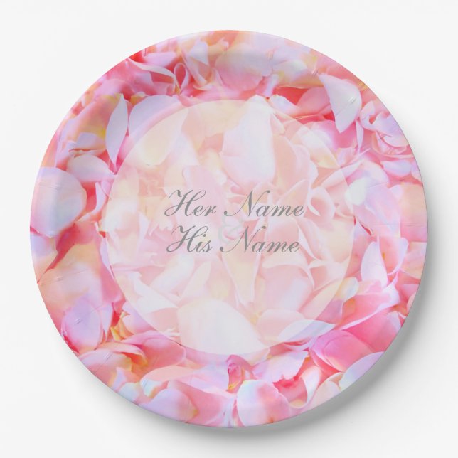 Cherry Blossoms-Pink Flowers Wedding Paper Plates (Front)