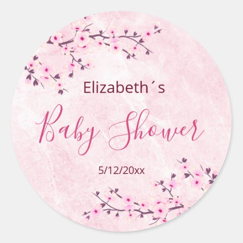 Cherry Blossoms Pink Girl Baby Shower  Classic  Classic Round Sticker