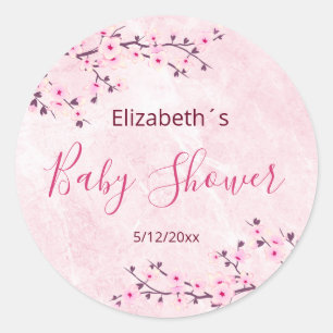 Cherry Blossoms Pink Girl Baby Shower Classic Round Sticker