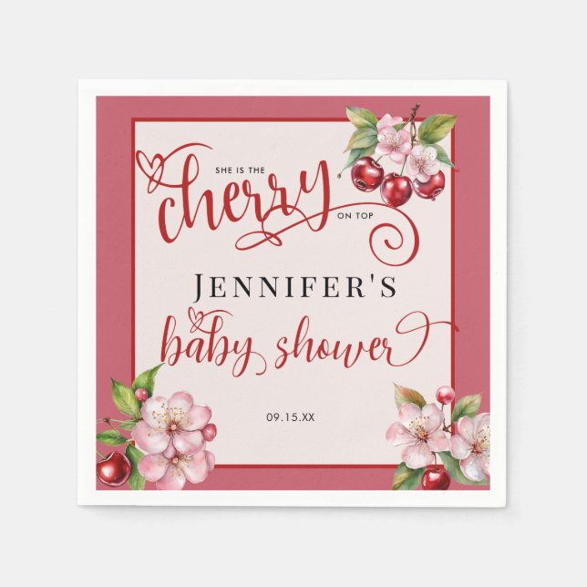  Cherry Blossoms | Pink Girl Baby Shower Napkins (Front)