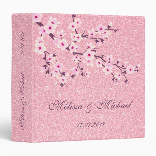 Cherry Blossoms Pink Glitter 3 Ring Binder