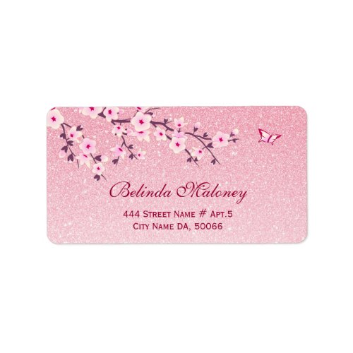 Cherry Blossoms Pink Glitter Label