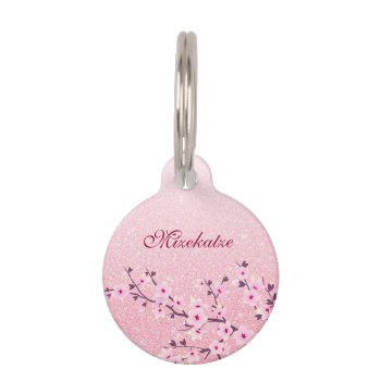Cherry Blossoms Pink Glitter Personalize Pet Id Ta Pet Id Tag by SparklingSakura at Zazzle