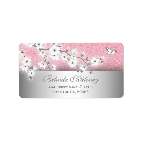 Cherry Blossoms Pink Glitter Silver Label