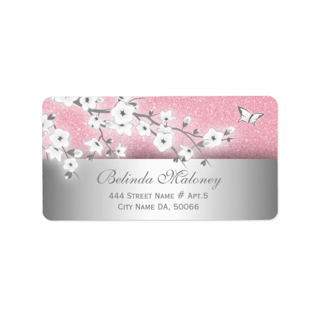 Cherry Blossoms Pink Glitter Silver Label (Front)