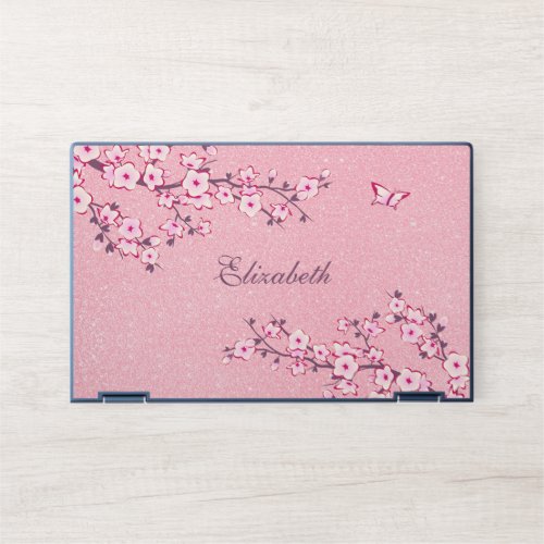 Cherry Blossoms Pink Glitter Your Name  HP Laptop Skin