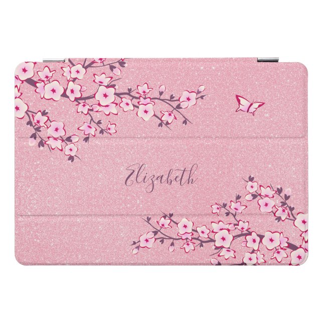 Cherry Blossoms Pink Glitter Your Name  iPad Pro Cover (Horizontal)