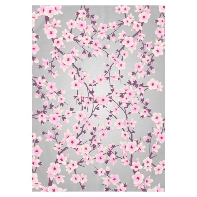 Cherry Blossoms Pink Gray  Asia Floral Tablecloth (Front)
