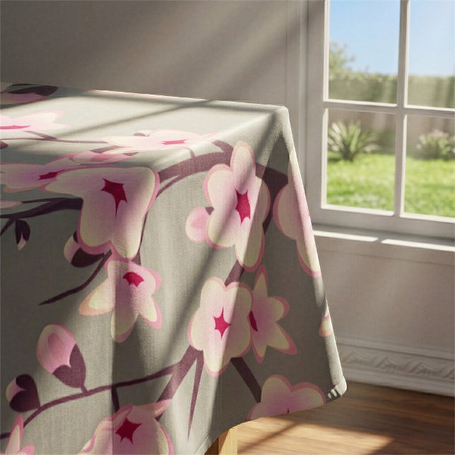 Cherry Blossoms Pink Gray  Asia Floral Tablecloth (Creator Uploaded)