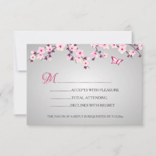 Cherry Blossoms  Pink Gray Baby Shower RSVP Card
