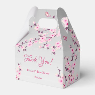 Cherry Blossoms Pink Gray Baby Shower Thank You Favor Boxes
