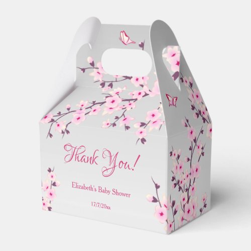 Cherry Blossoms Pink Gray  Baby Shower Thank You Favor Boxes
