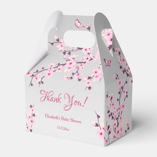 Cherry Blossoms Pink Gray | Baby Shower Thank You Favor Boxes (Front Side)