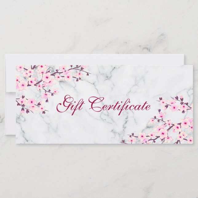 Cherry Blossoms Pink Gray Marble Gift Certificate (Front)