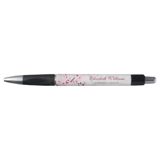Cherry Blossoms Pink Gray Marble Pen (Front)