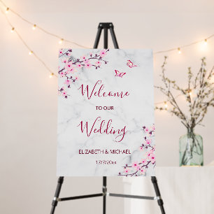 Cherry Blossoms Pink Gray Marble Welcome Foam Board