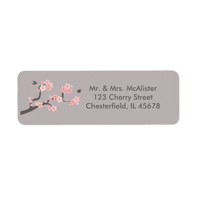 Cherry Blossoms pink/grey address label (Front)