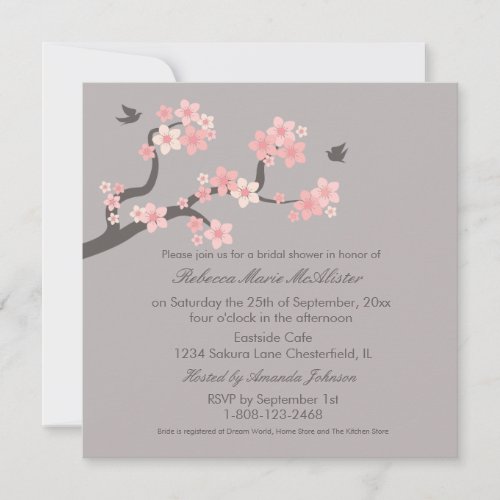 Cherry Blossoms Pink/Grey Bridal Shower Invite