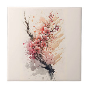 Cherry Blossoms Pink Red Floral Kitchen Bathroom Ceramic Tile