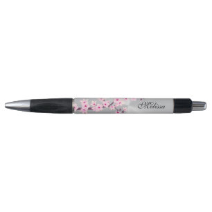 Cherry Blossoms Pink Silver Monogram Pen
