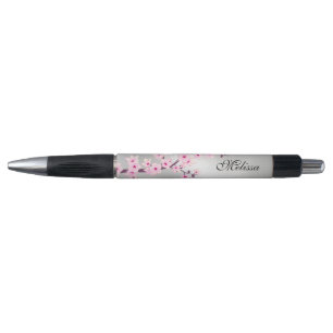 Cherry Blossoms  Pink Silver Monogram Pen