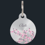 Cherry Blossoms Pink  Silver  Personalize Pet ID Tag<br><div class="desc">Pretty cherry blossoms on a silver background. Customize it with your pet´s name,  your name,  address and phone number.</div>