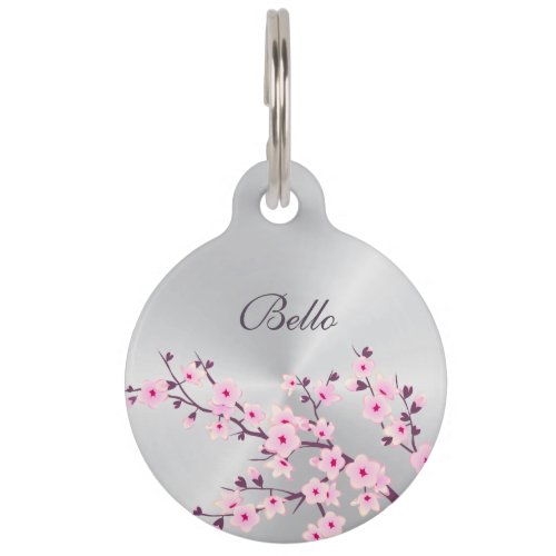 Cherry Blossoms Pink  Silver  Personalize Pet ID Tag