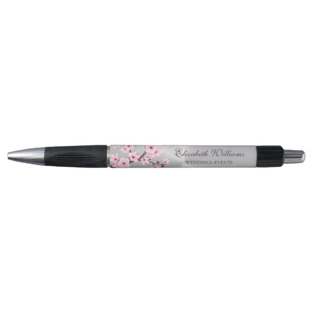 Cherry Blossoms Pink Silver Wedding Planner  Pen (Front)