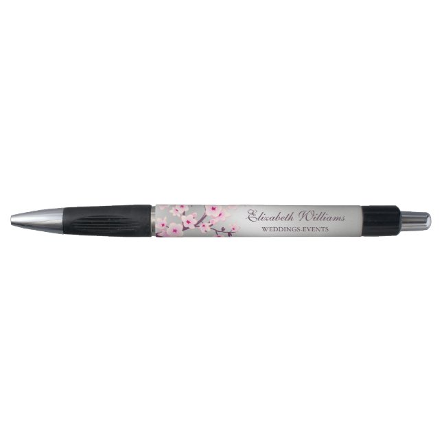 Cherry Blossoms Pink Silver Wedding Planner  Pen (Front)