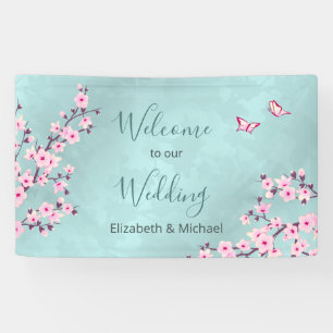 Cherry Blossoms Pink Turquoise Banner