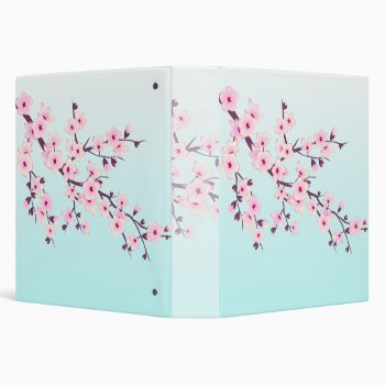 Cherry Blossoms Pink Turquoise Binder by NinaBaydur at Zazzle