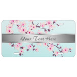 Cherry Blossoms Pink Turquoise License Plate