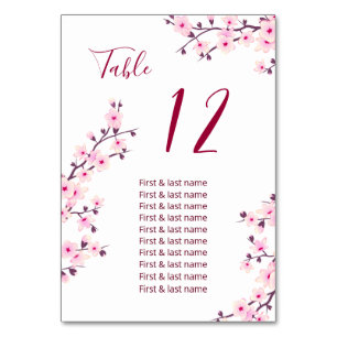 Cherry Blossoms Pink Wedding Guest Names Table Number