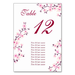 Cherry Blossoms Pink Wedding Guest Names Table Number