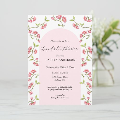 Cherry Blossoms Pink  White Bridal Shower Invitation