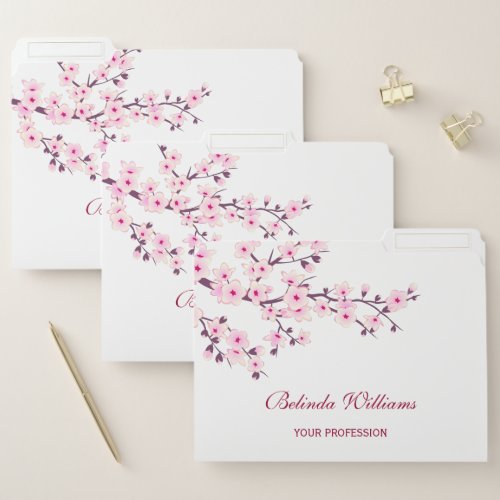 Cherry Blossoms Pink White Buisiness  File Folder