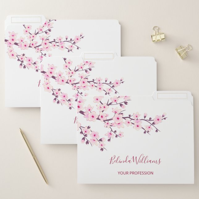 Cherry Blossoms Pink White Buisiness  File Folder (Set)