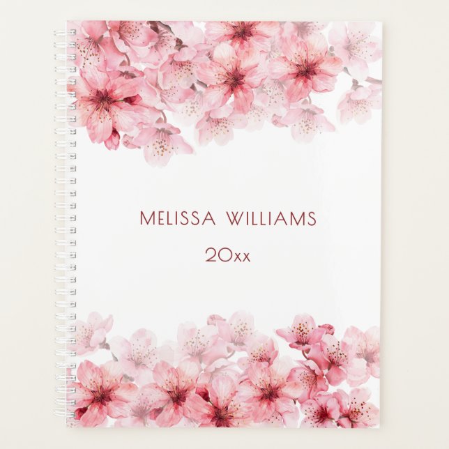 Cherry Blossoms Pink White Custom Planner (Front)