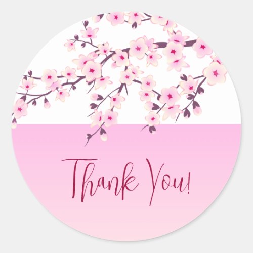 Cherry Blossoms Pink White Custom Thank You Classic Round Sticker
