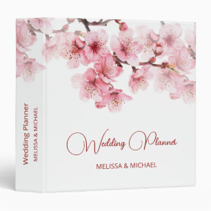 Cherry Blossoms Pink White Custom Wedding 3 Ring Binder