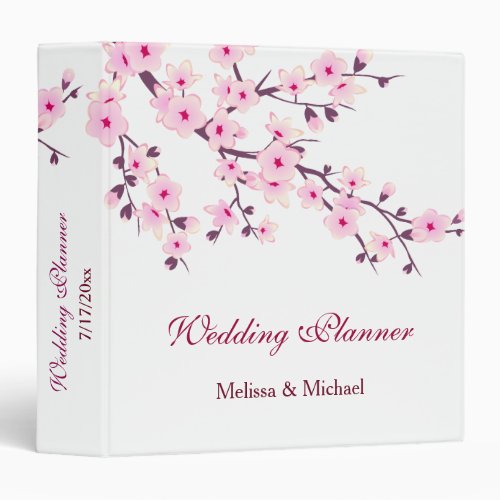 Cherry Blossoms Pink White Custom Wedding 3 Ring Binder