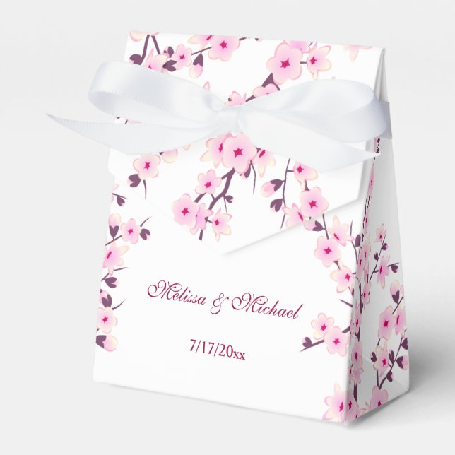 Cherry Blossoms Pink White | Custom Wedding Favor Boxes (Front Side)