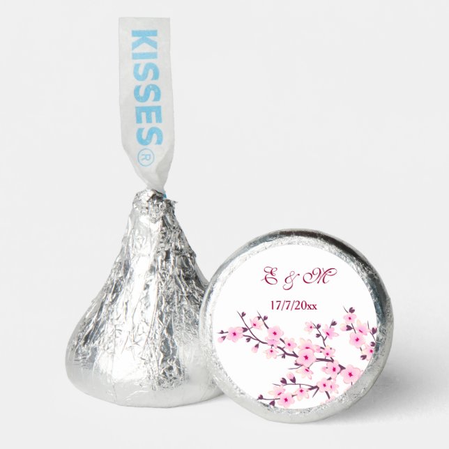 Cherry Blossoms Pink White Custom Wedding Hershey®'s Kisses® (Front)