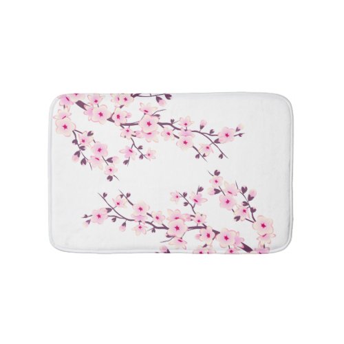 Cherry Blossoms Pink White Floral Bath Mat