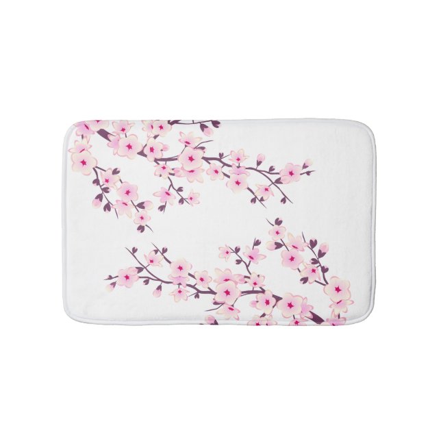 Cherry Blossoms Pink White Floral Bath Mat (Front)