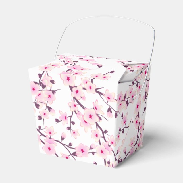 Cherry Blossoms Pink White Floral Favor Boxes (Front Side)